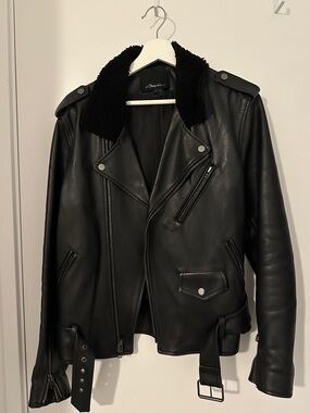 3.1 Phillip Lim Black Leather Jacket with Shearling Collar